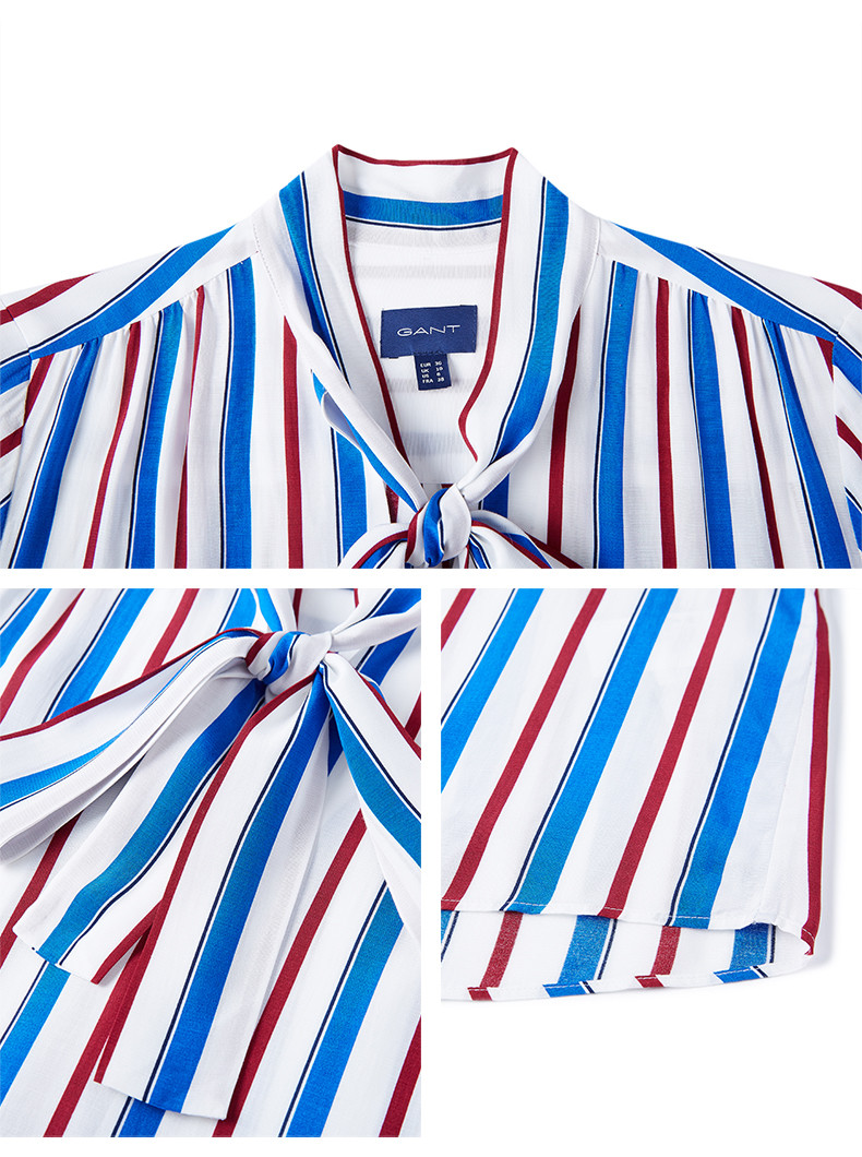 gant/甘特 2019春季新品 女士长袖衬衫 立领条纹扎结领衬衫 4301065