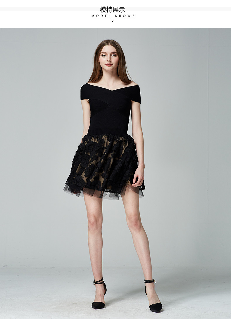 bebe/bebe 女士连衣裙 时尚优雅交叉带网纱拼接连衣裙 450021