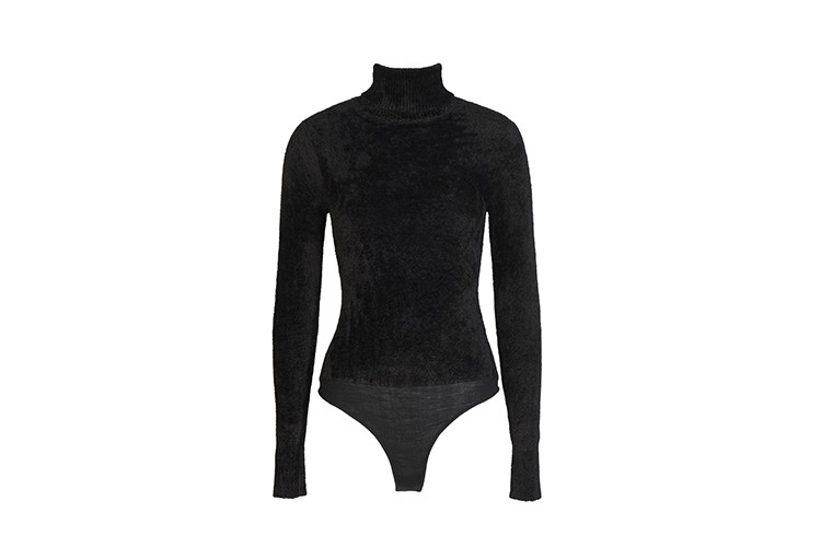 ms min/ms min 黑色绒面针织高领连体衣[女士针织衫/毛衣]