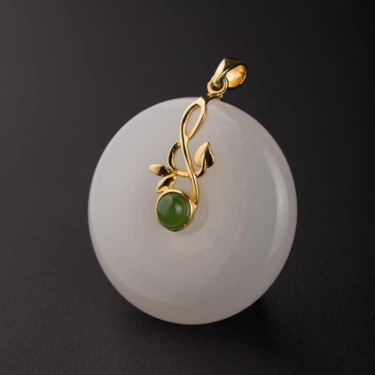 jinzhaoyucui/金昭玉粹 金镶玉 和田玉平安扣镶18k金 吊坠
