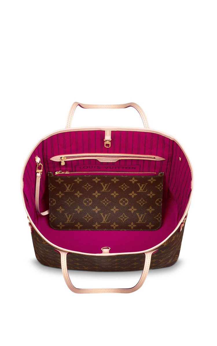 louis vuitton/路易威登 neverfull/牡丹粉帆布/配皮 经典老花色帆布