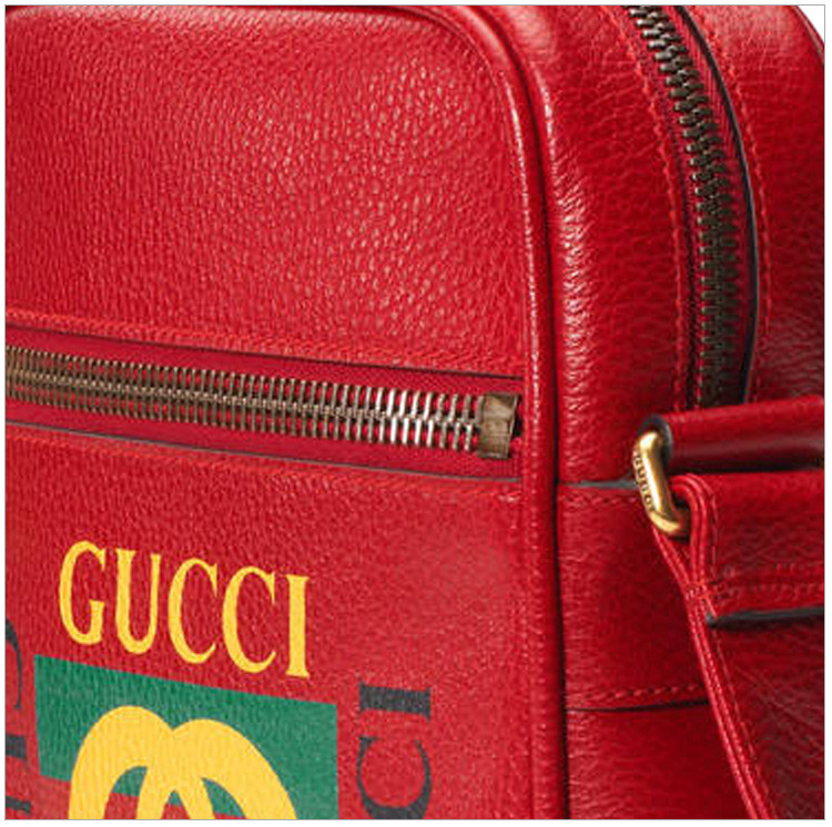 gucci/古馳 男士紅色牛皮復古logo印花郵差包單肩斜挎包