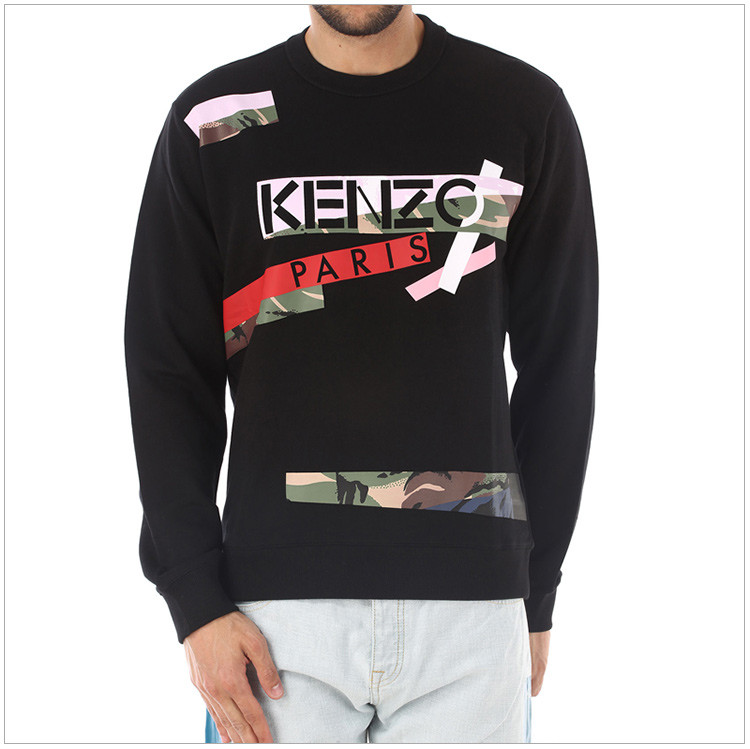 kenzo/高田賢三 男士黑色純棉logo圖案印花長袖男衛衣