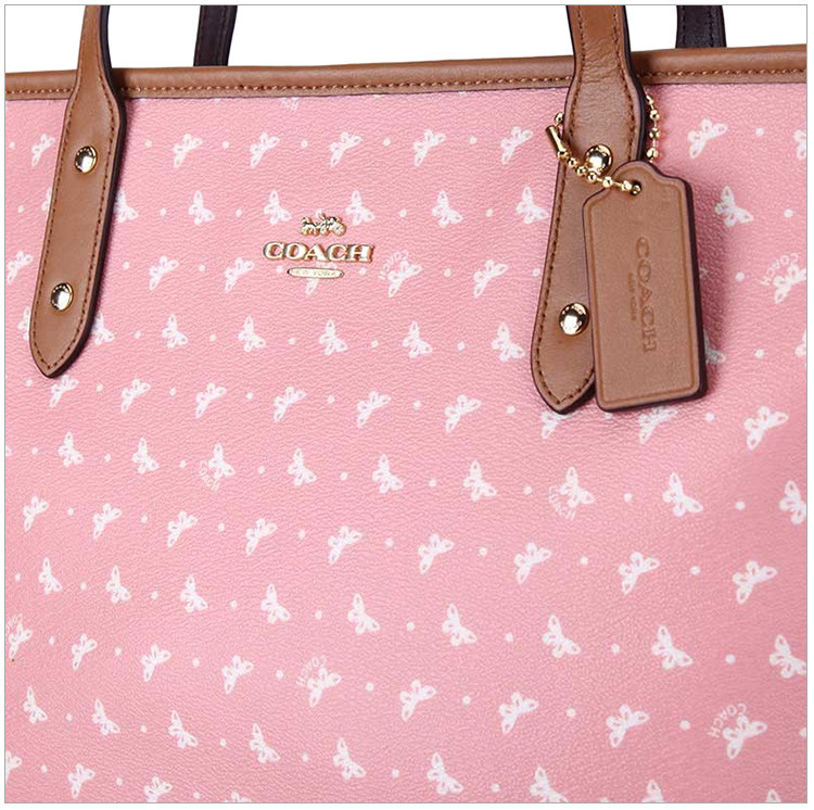 coach/蔻驰18新品女士粉色pvc蝴蝶印花时尚手提包单肩包