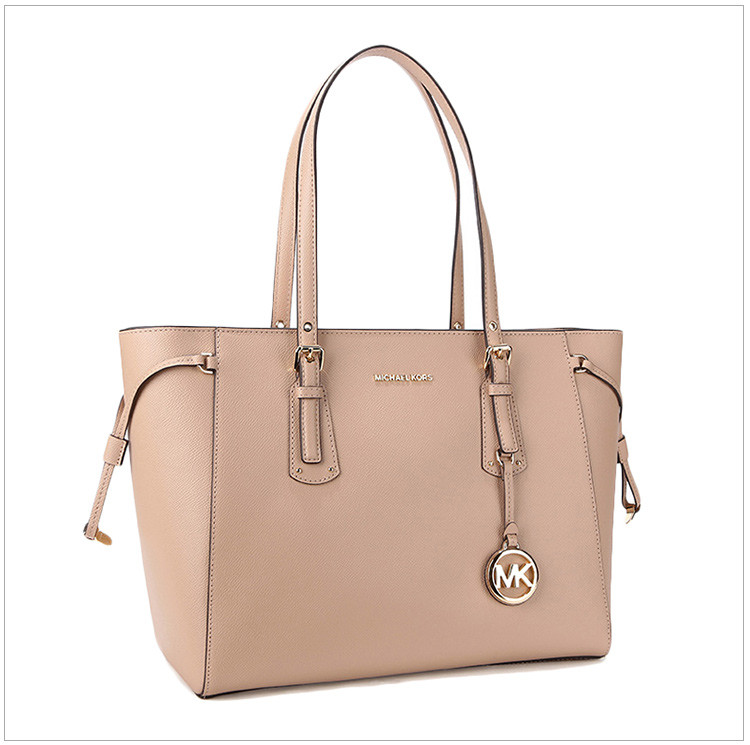 【現貨】michaelkors/邁克·科爾斯女士淺駝色皮革mk標識皮質時尚手提