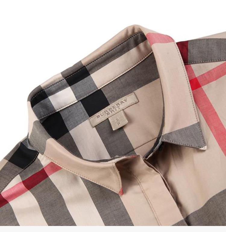 burberry/博柏利 卡其拼色棉拼氨纶时尚经典格纹女士长袖衬衫
