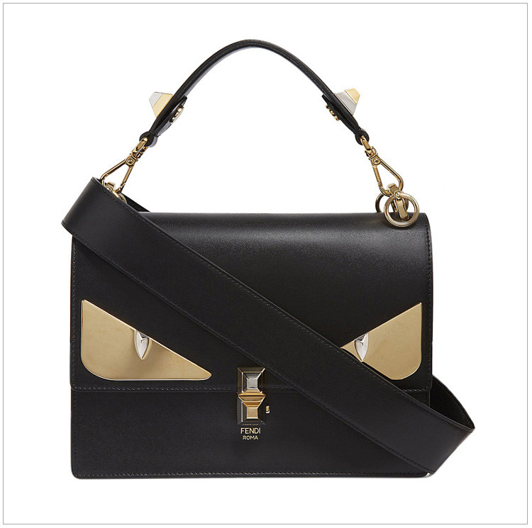 fendi/芬迪 kan i系列 女士黑色小牛皮小怪兽眼睛装饰手提单肩斜挎包