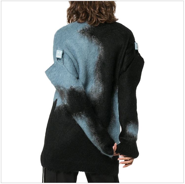 off-white/off-white 唐嫣同款 女士浅蓝拼黑色马海毛羊毛混纺时尚