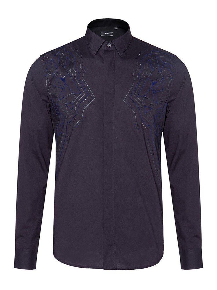 verri/verri几何狮子头印花烫钻品质感长袖衬衫-男士长袖衬衫