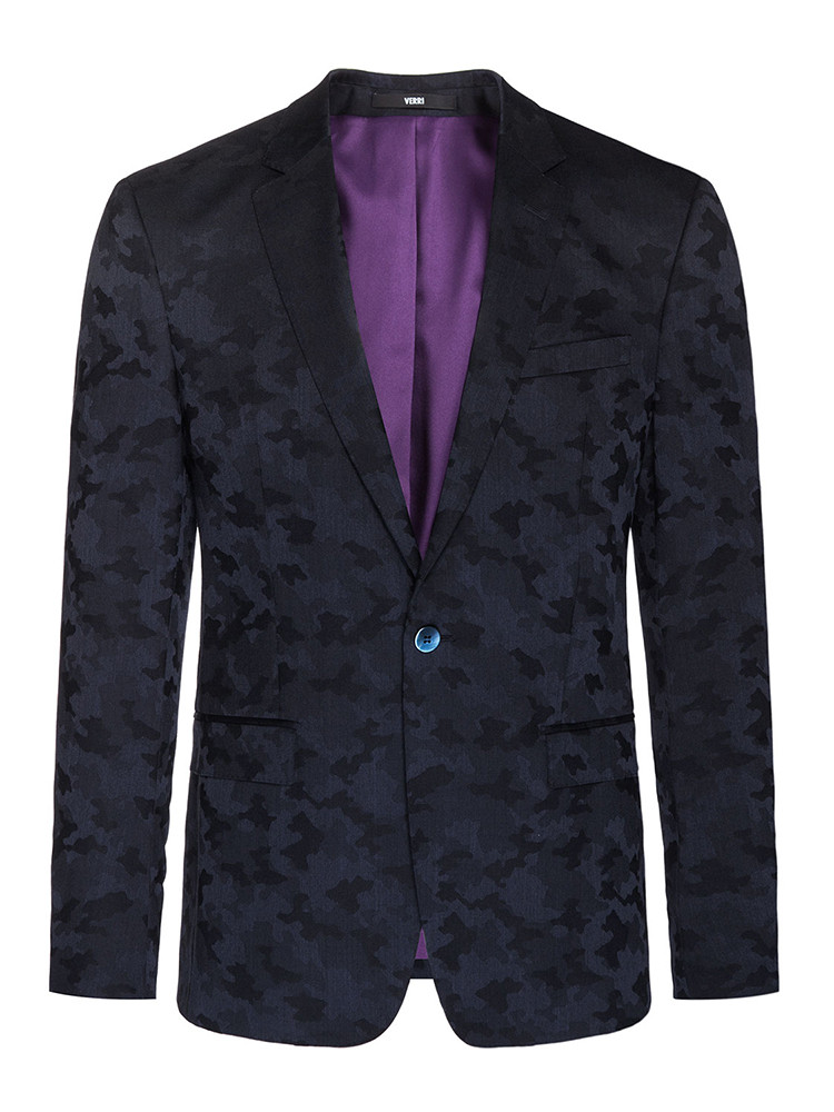 【明星同款】verri 迷彩图案提花的黑色单西-男士西服 verri/verri