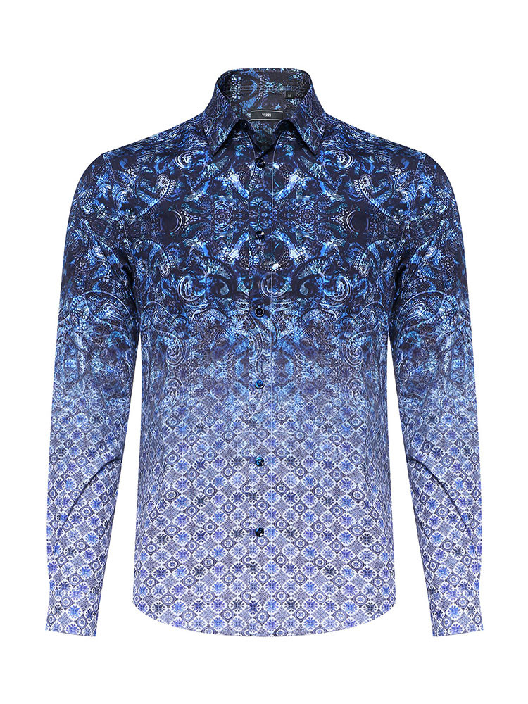 verri/verri棉满版羽毛渐变高雅蓝色长袖衬衫-男士长袖衬衫