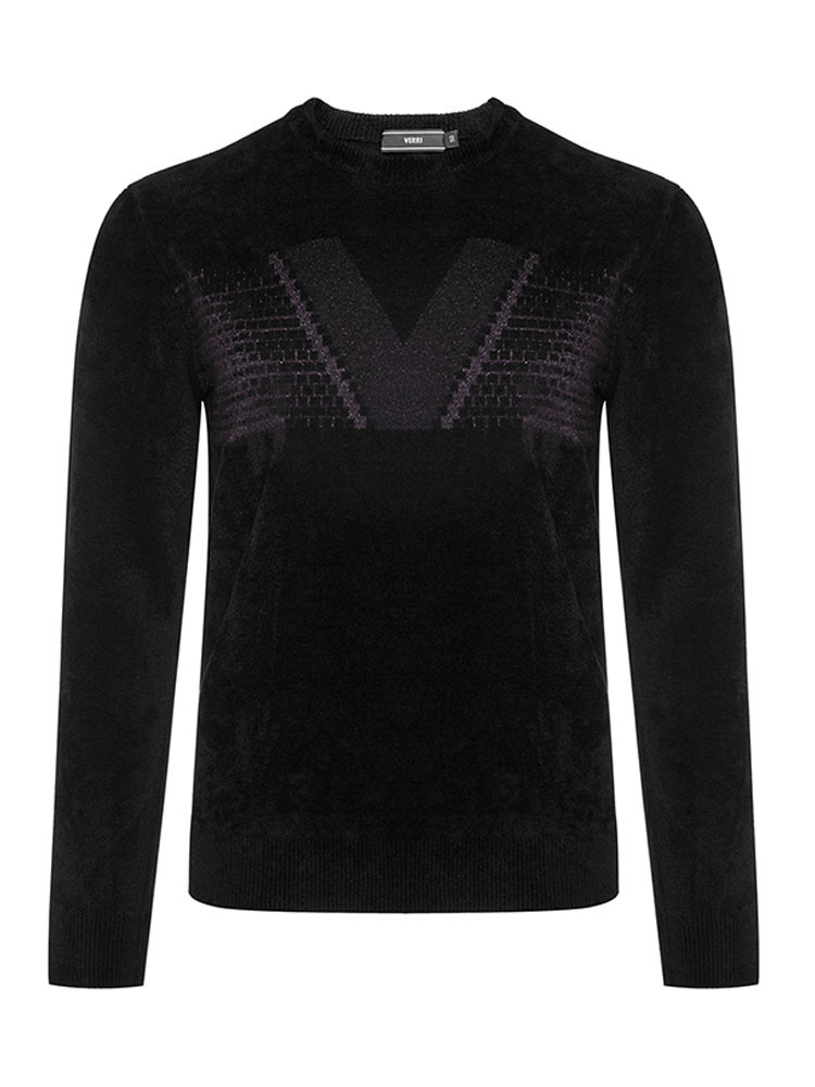 verri/verri前胸v字主题图案,若隐若现,款式简约,时尚百搭,圆领长袖