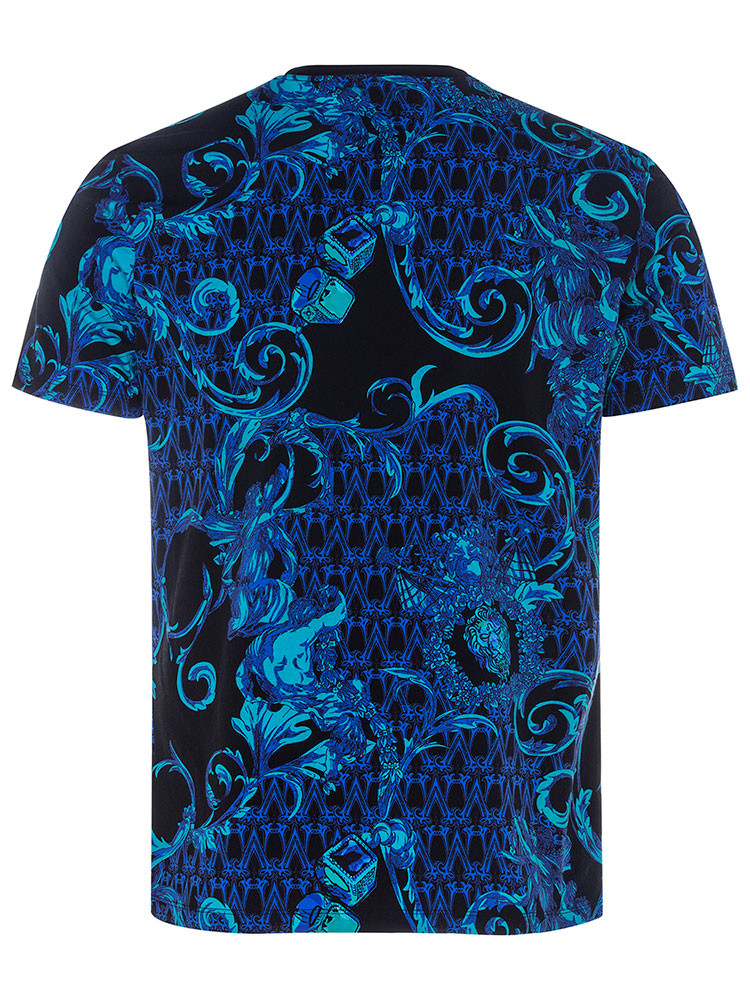 verri/verri 男士黑色满版卷草纹印花圆领t恤-男士短袖t恤