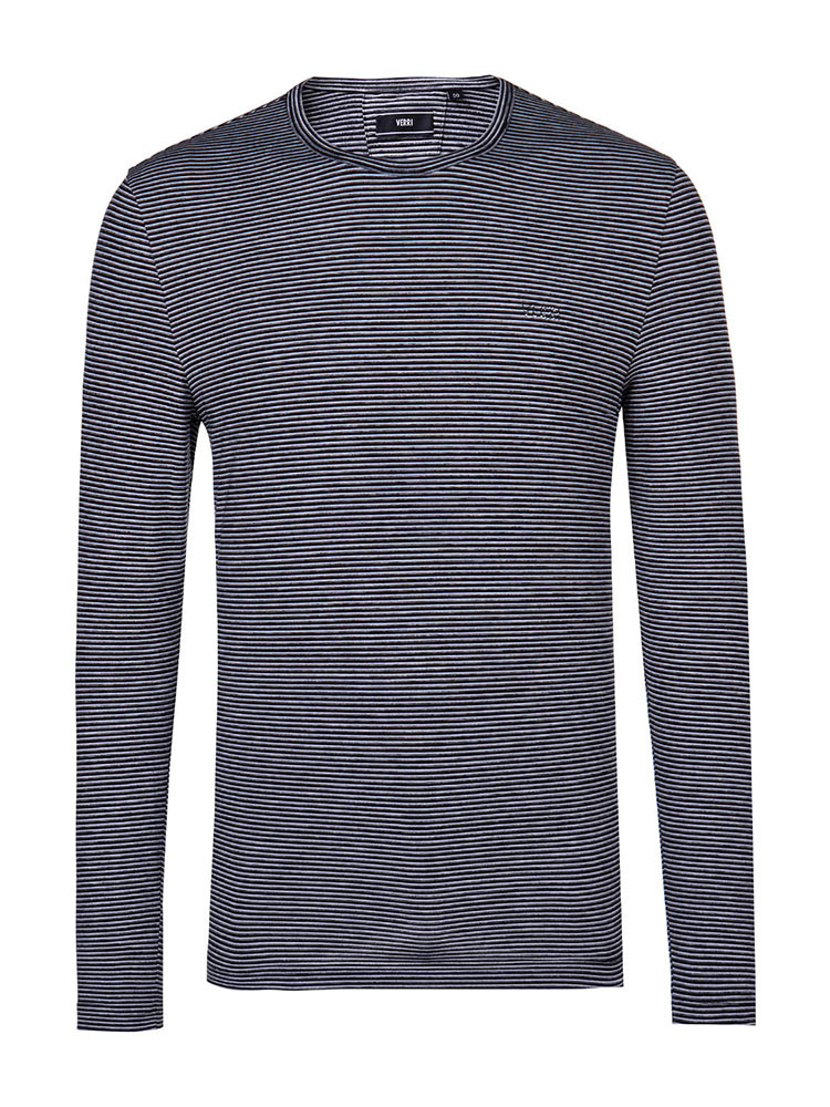 verri/verri 男士黑色条纹圆领长袖t恤-男士长袖t恤