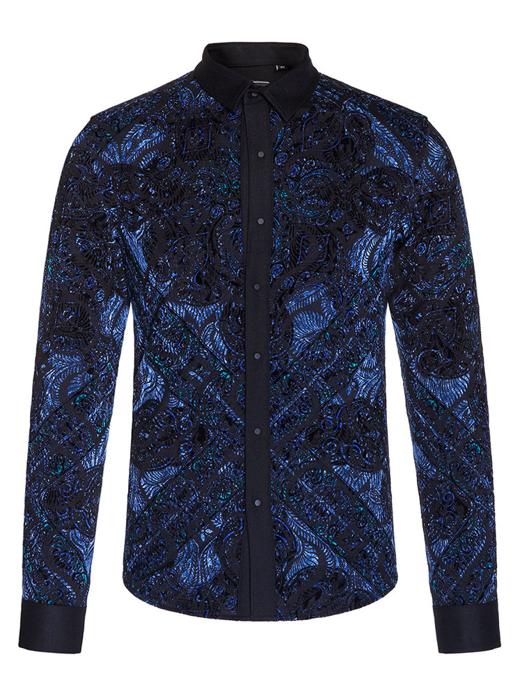 verri/verri宝蓝色植绒长袖衬衫-男士长袖衬衫