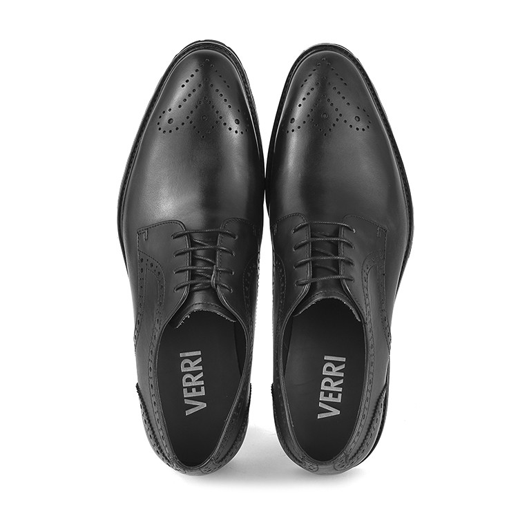 verri/verri 男士黑色牛皮打孔工艺系带皮鞋-商务正装鞋