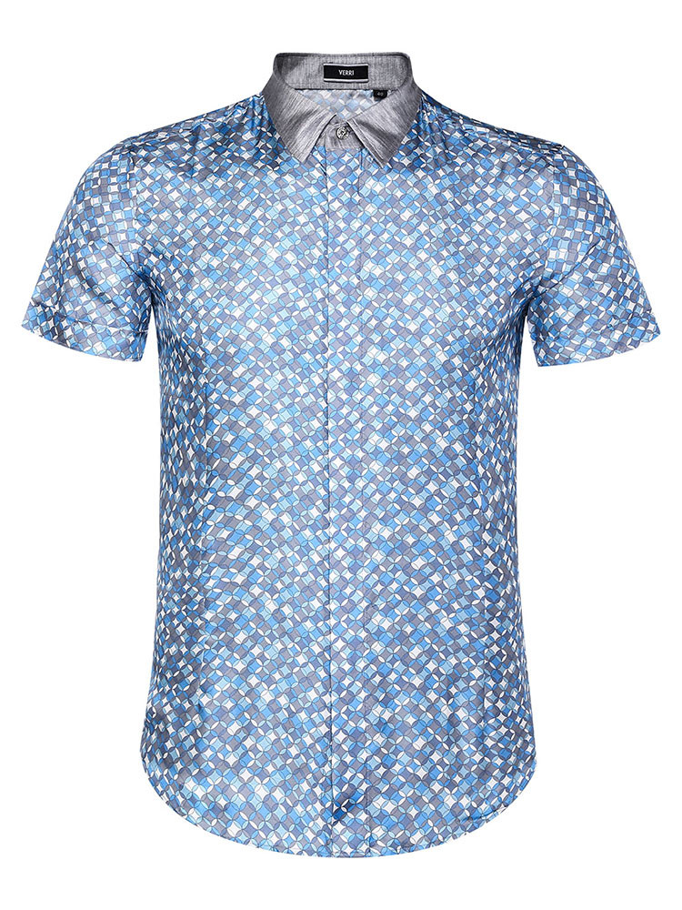 verri/verri 男士满版花纹桑蚕丝短袖衬衫-男士短袖衬衫