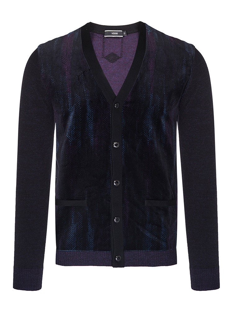 verri/verri羊毛色彩层次感丰富的v领开衫羊毛衫-男士针织衫/毛衣