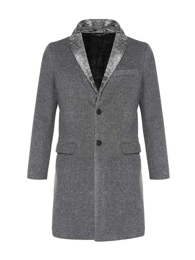 verri/verri皇家绅士灰大衣,衣领采用羊毛皮,不浮夸,可翻可立-男士
