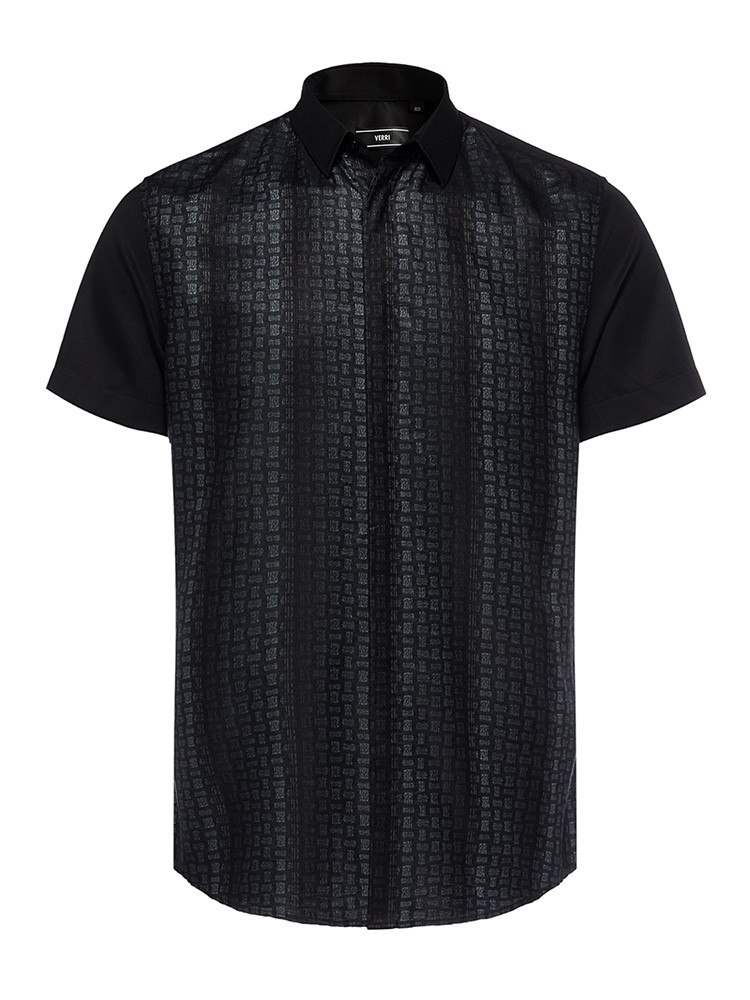 verri/verri 男士灰色纹理优雅短袖衬衫-男士短袖衬衫 断码
