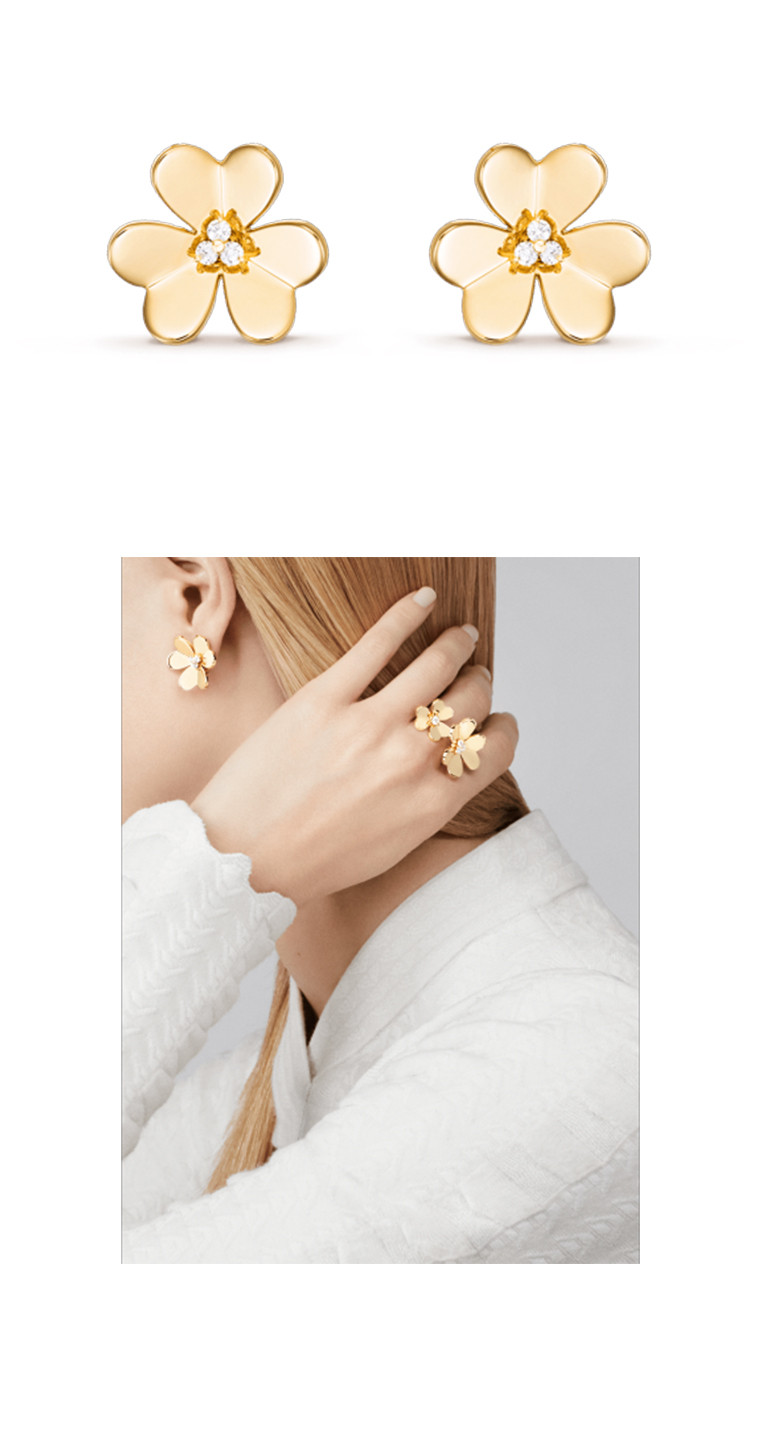 耳钉】van cleef & arpels/梵克雅宝 frivole系列金色心形花瓣耳环