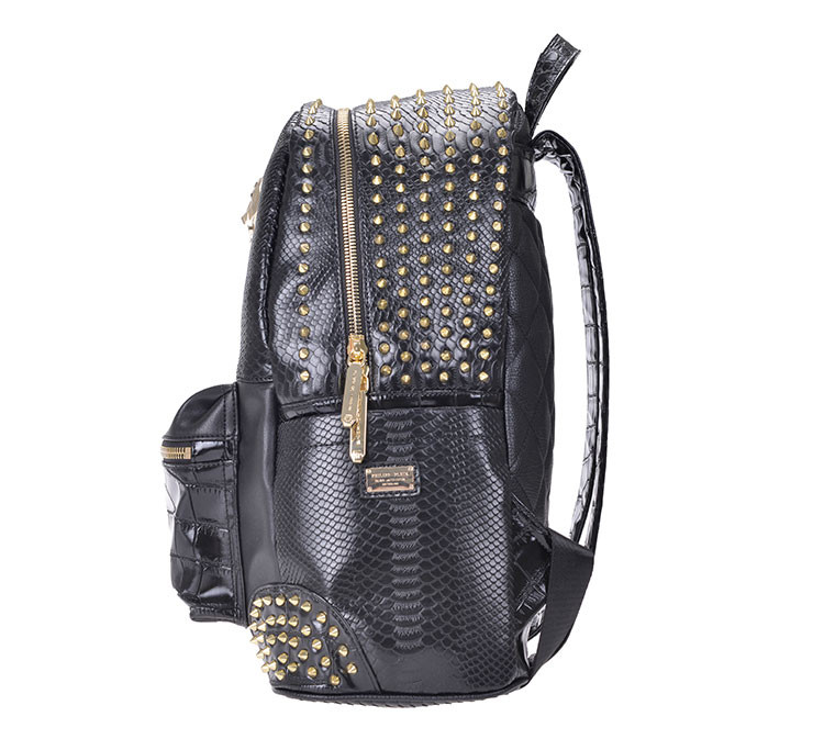 philipp plein/菲利普·普兰时尚豹头柳钉聚氯乙烯男士双肩包