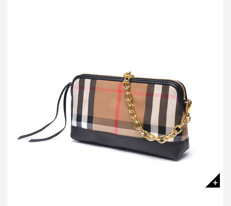 burberry/博柏利女士其他格纹拼皮革链条手拿包黑95299