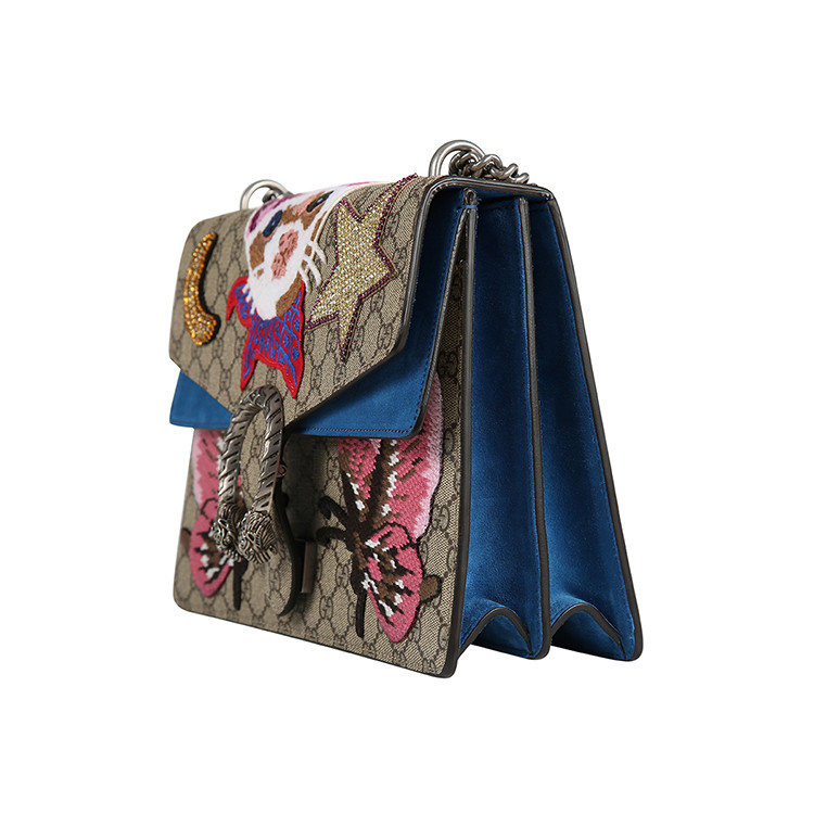 【杨幂同款】gucci/古驰 酒神系列猫咪蝴蝶刺绣图案牛皮链条包 女士单
