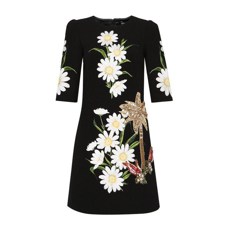 dolce&gabbana/杜嘉班纳 花卉图案纯羊毛五分袖女士连衣裙 f6va2tfsmx