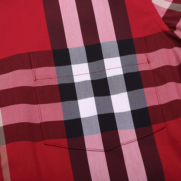 burberry/博柏利 经典格纹红黑相间翻领棉质男士短袖衬衫 4045478