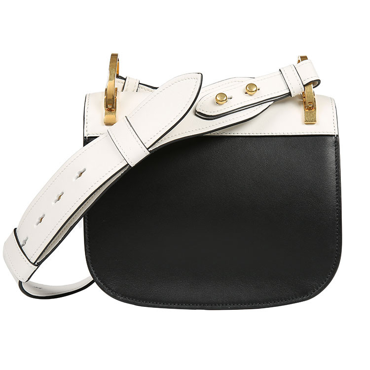 prada/普拉达 pionnire 经典黑白配色粗肩带牛皮马鞍包 女士单肩包 1