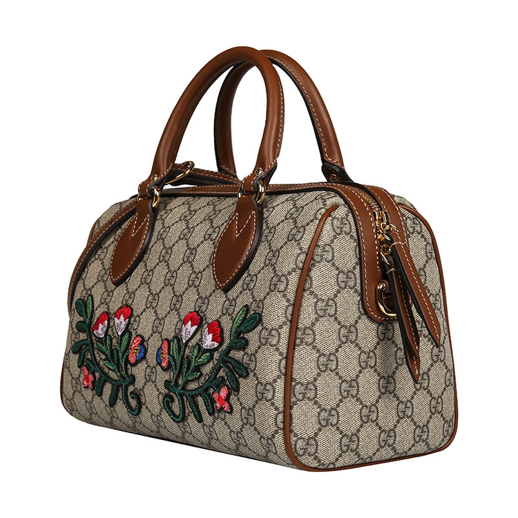 【GUCCI古驰 手提包】【17春夏新品】GUCCI/古驰 GG高级人造革复古花卉刺绣聚氯乙烯波士顿包 女士手提包 409529K6R3G ...