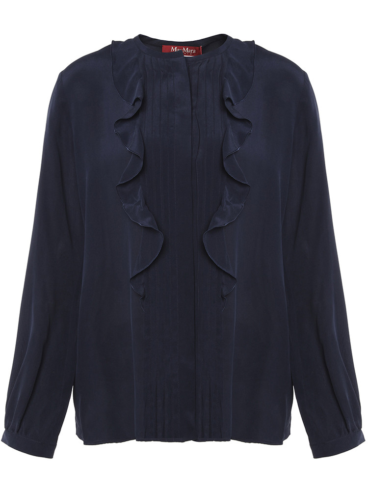 maxmara/麦丝玛拉 studio 荷叶边褶皱女士长袖真丝雪纺衫 衬衫 女士