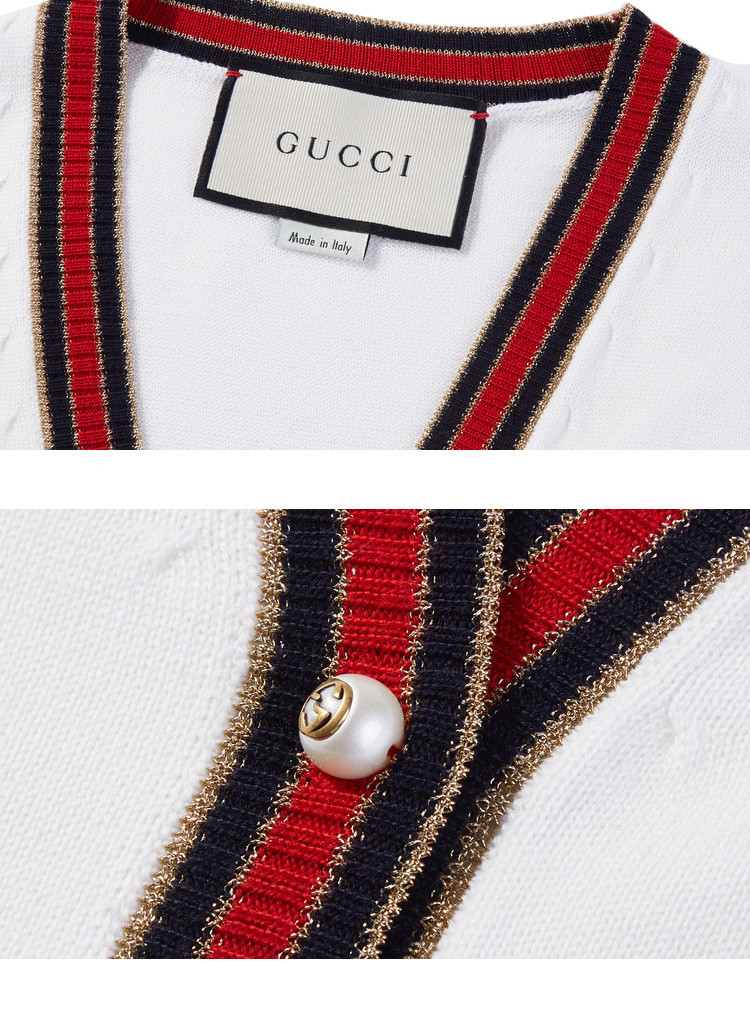 18秋冬 gucci/古驰 白色女士针织衫/毛衣羊毛时尚针织开衫 411610 x5