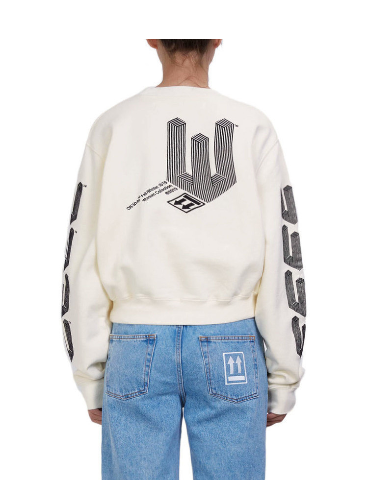 off-white/off-white 女士针织衫/毛衣米黄色棉质黑色刺绣图案套头衫