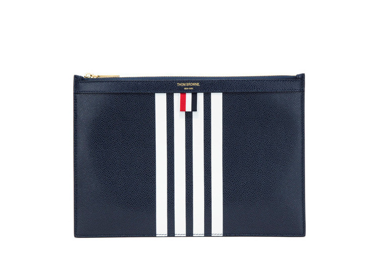 thom browne/thom browne 汤姆·布朗 男士海军蓝色牛皮四条纹手拿包