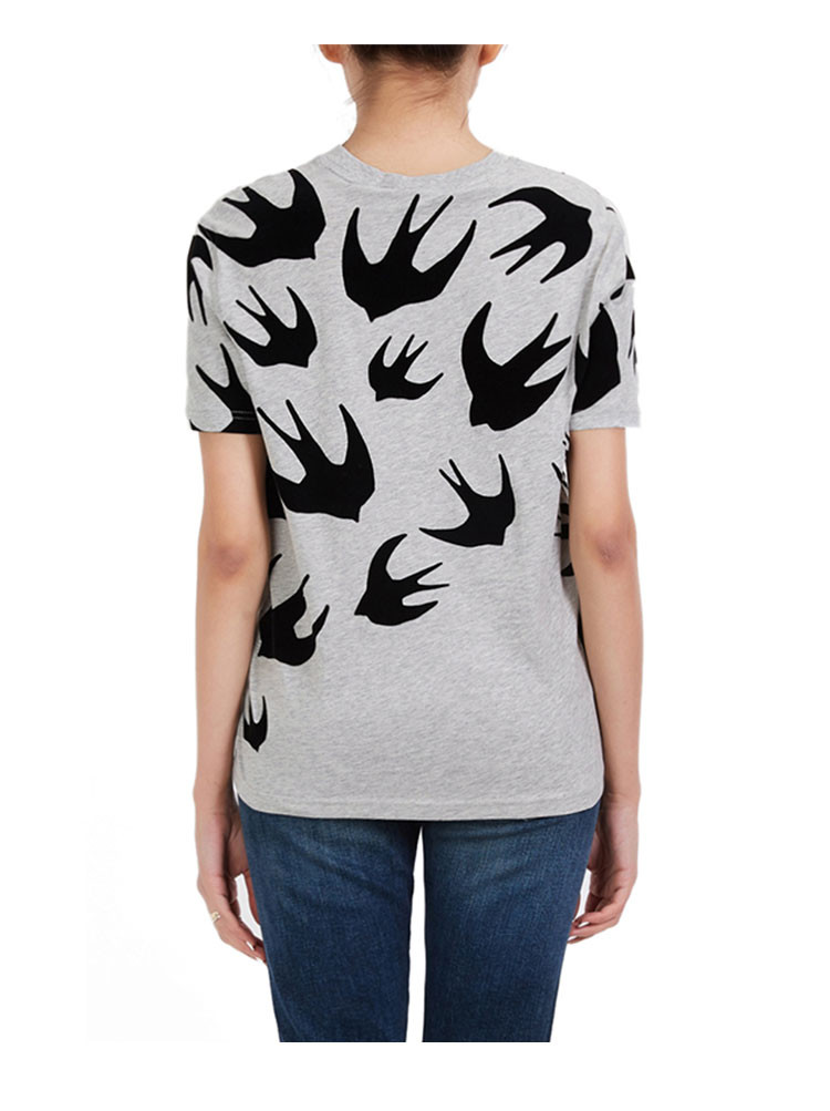 19春夏新品 alexander mcqueen/亚历山大麦昆 灰色棉质燕子印花女士