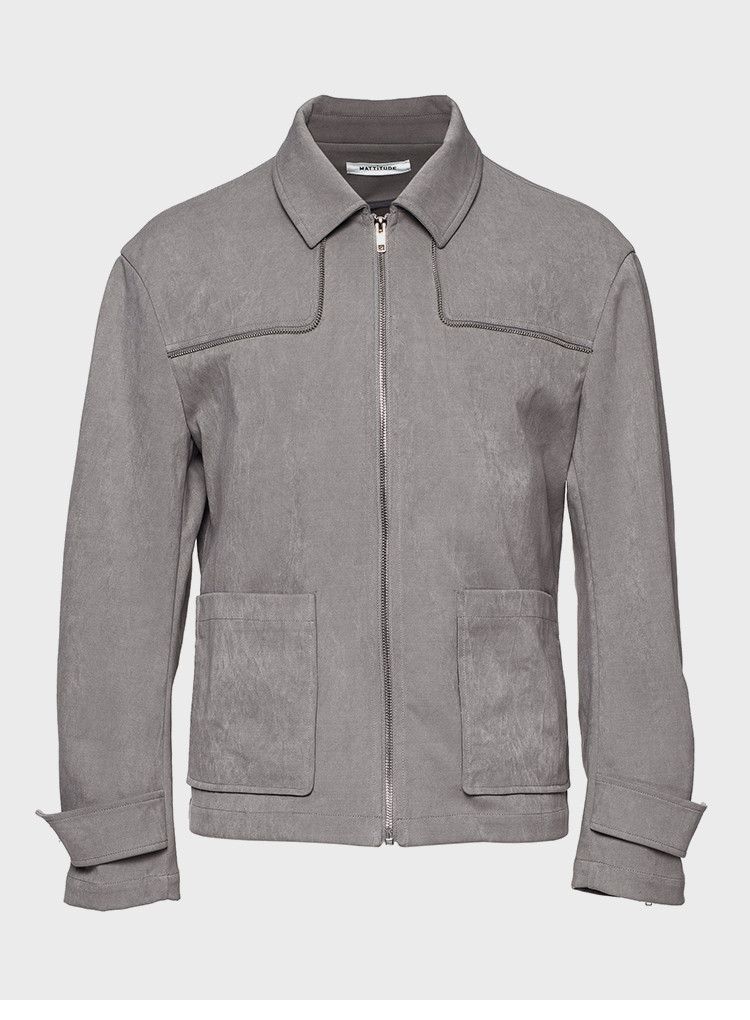 mattitude/mattitude 男士夹克 2017秋冬新款灰色鸡皮绒矩尺拉链夹克