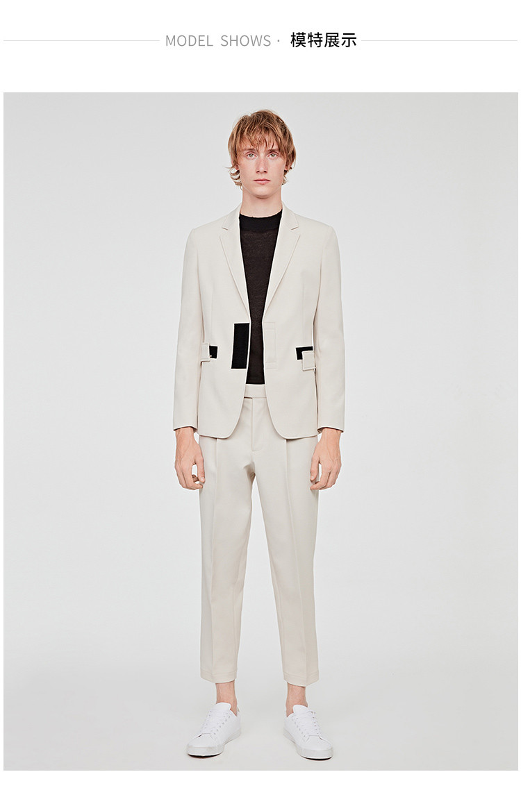 seanbysean男士西装男士西服春夏男装时尚简约浅米色商务休闲西装外套