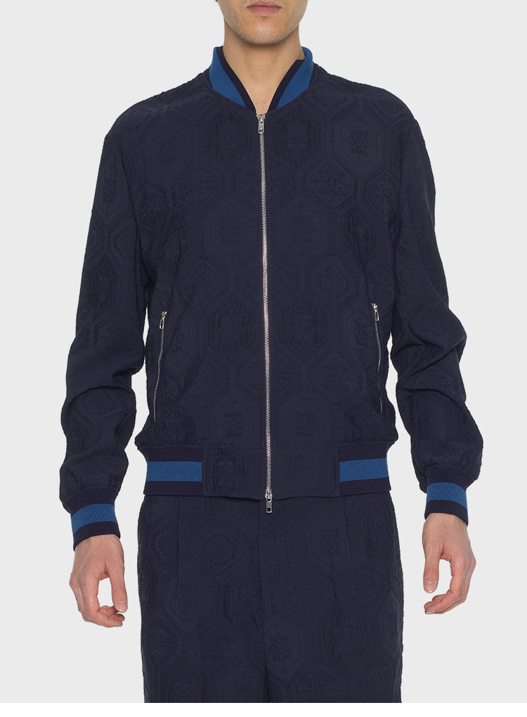 arcatelier/arcatelier 男士夹克 意大利进口深蓝立体提花飞行员夹克