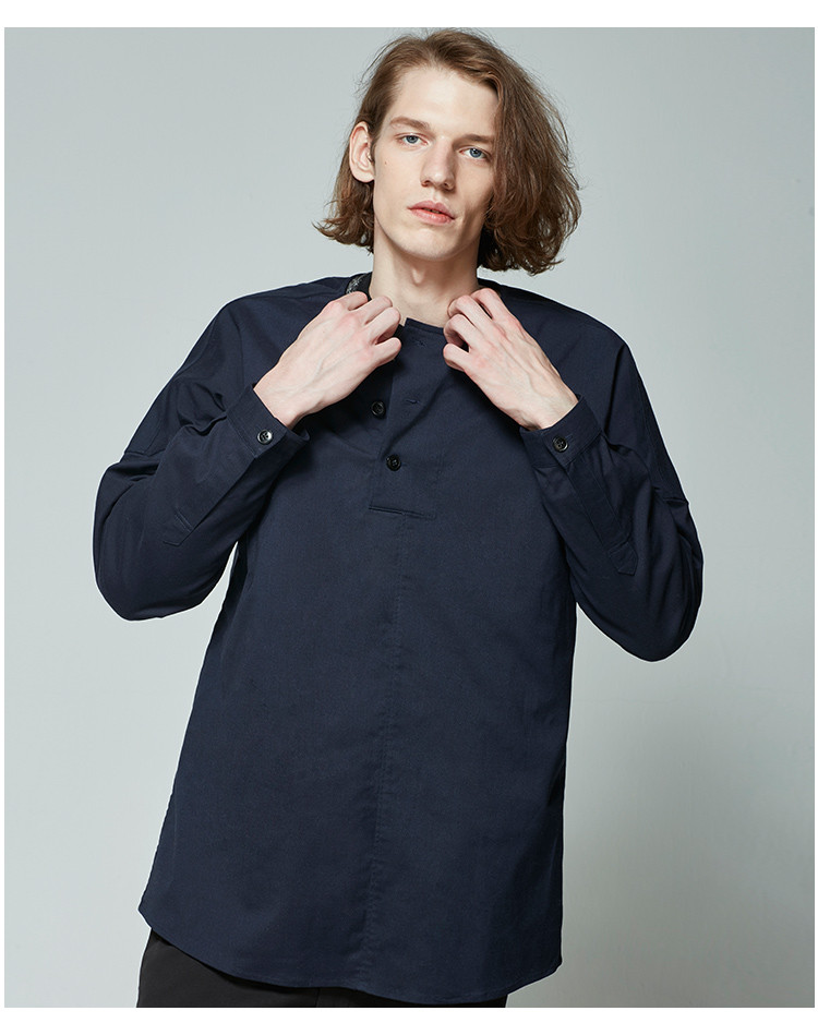 menwear】seeingman/seeingman 男士长袖衬衫 2017秋冬新款亨利领衬衫