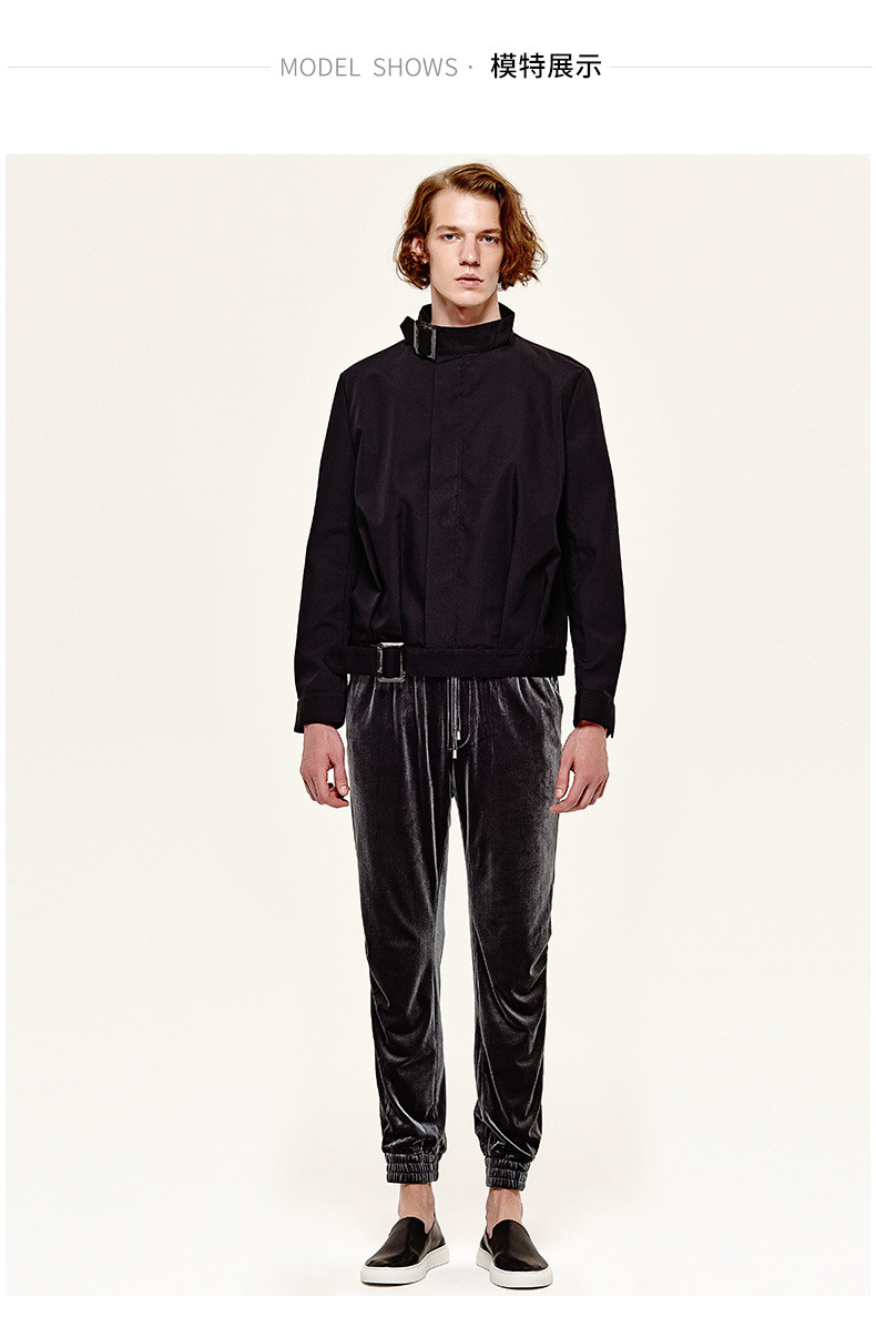 【designermenwear】seanbysean/seanbysean名堂男士夹克秋冬黑色压褶