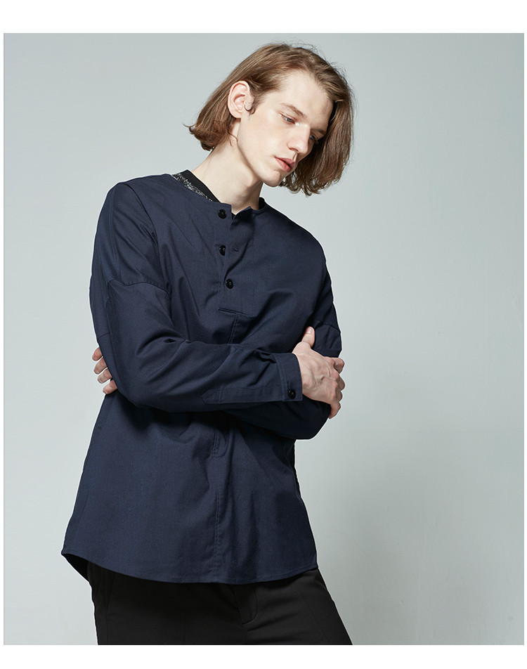 menwear】seeingman/seeingman 男士长袖衬衫 2017秋冬新款亨利领衬衫