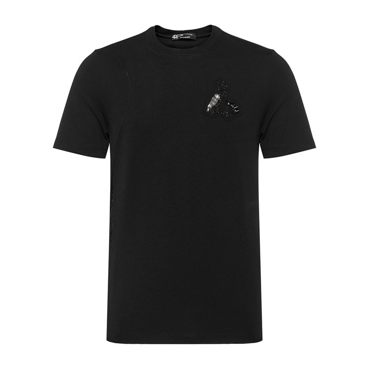 andrew mackenzie/安德鲁·麦肯锡男士圆领套头短t/黑色/特殊图案设计