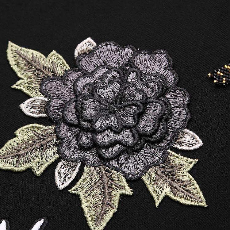 mackenzie/安德鲁·麦肯锡 男士春夏黑色圆领短袖t恤/精致花型刺绣