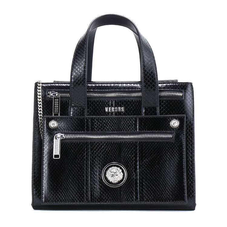 versus/versus黑色蛇皮女士手提包