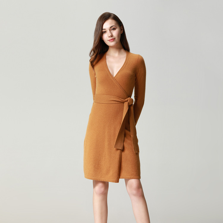 【18秋冬】蜂蜜黄女士连衣裙羊绒裹身裙diane von furstenberg/dvf