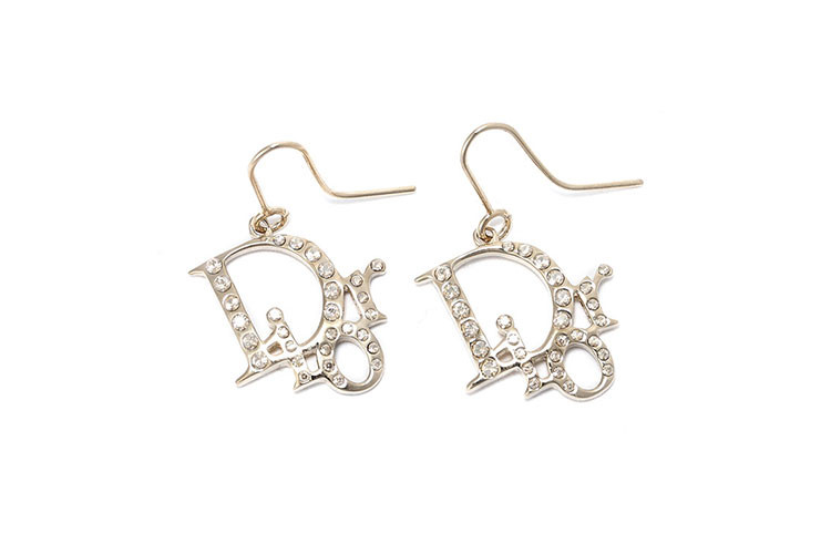 【dior迪奥 禁用耳饰】dior/迪奥 金色经典logo镶茶色水晶耳环 e0027