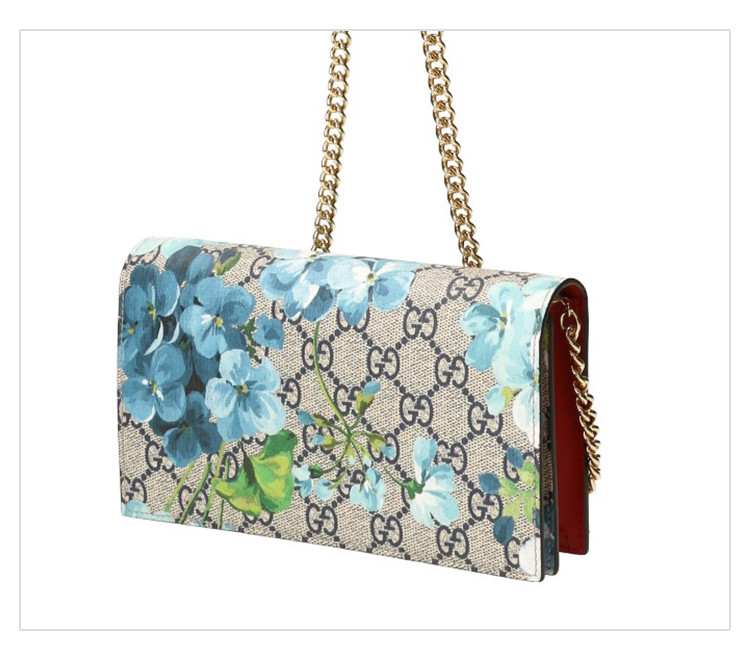 gucci/古驰蓝色天竺葵印花人造革女士单肩包402724