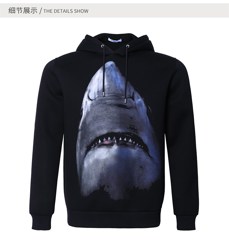 givenchy/纪梵希 男卫衣 休闲时尚 黑色鲨鱼印花图案长袖连帽卫衣 gv1